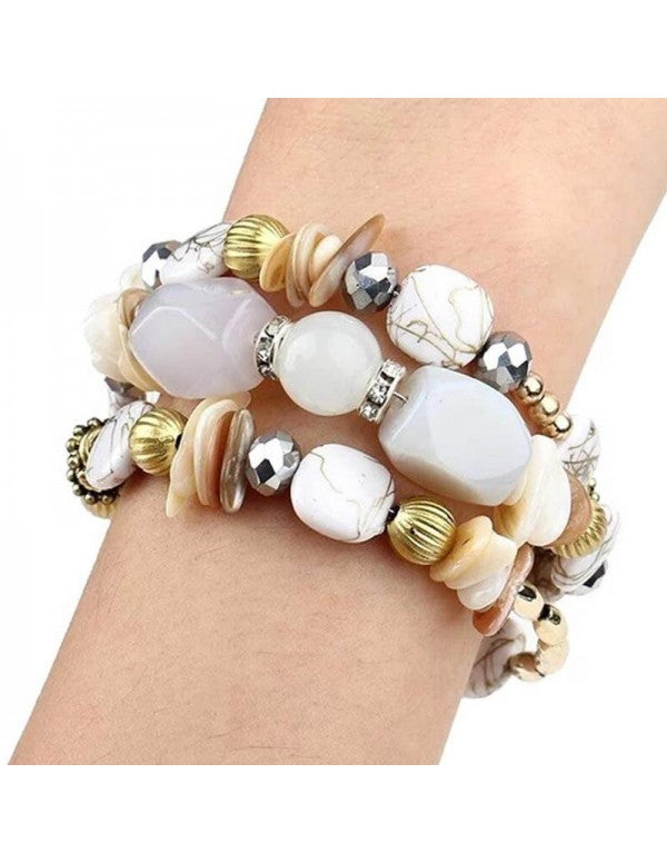 White & Gold-Toned Copper-Plated Stone-Studded Multi-Strand Bracelet