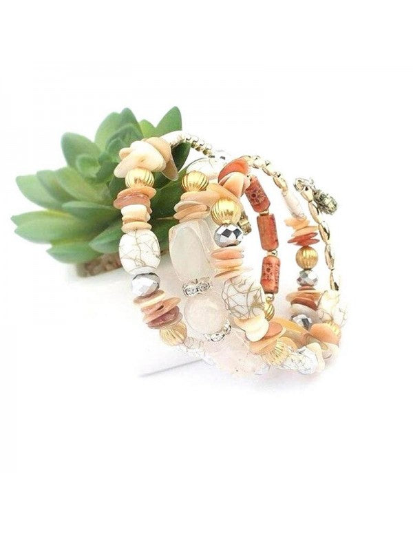 White & Gold-Toned Copper-Plated Stone-Studded Multi-Strand Bracelet