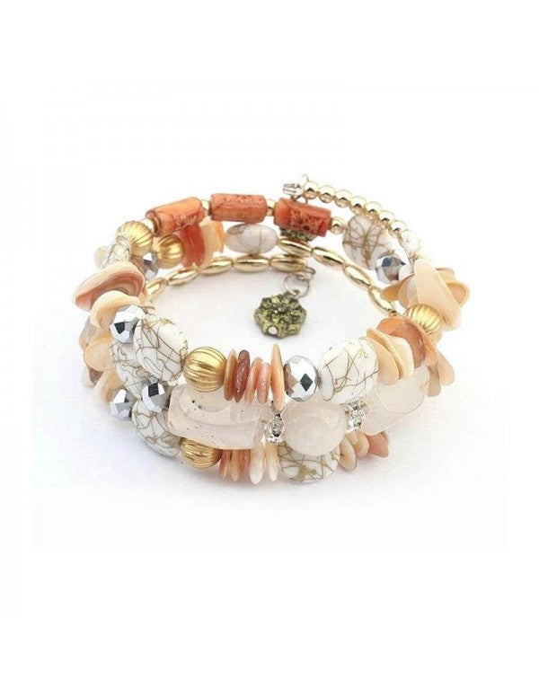 White & Gold-Toned Copper-Plated Stone-Studded Multi-Strand Bracelet
