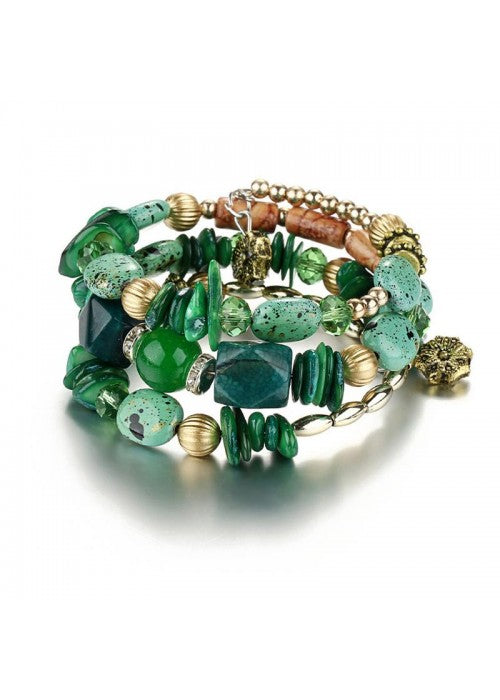 Green & Gold-Toned Copper-Plated Stone-Studded Multi-Strand Bracelet