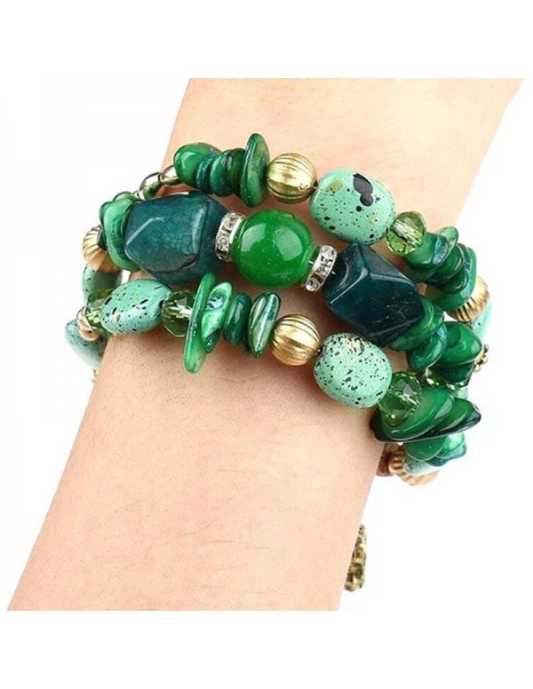 Green & Gold-Toned Copper-Plated Stone-Studded Multi-Strand Bracelet