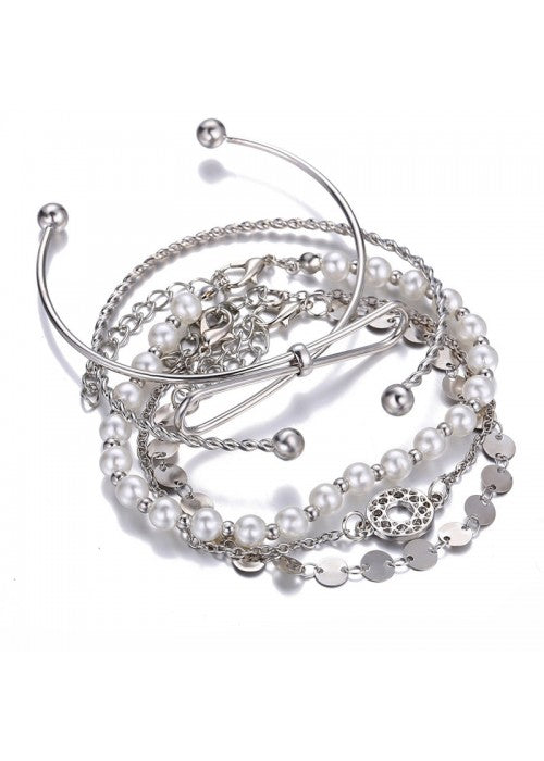 Set of 5 Silver Plated Boho Bracelets
