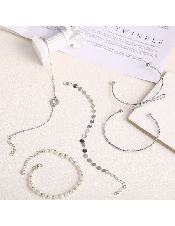 Set of 5 Silver Plated Boho Bracelets