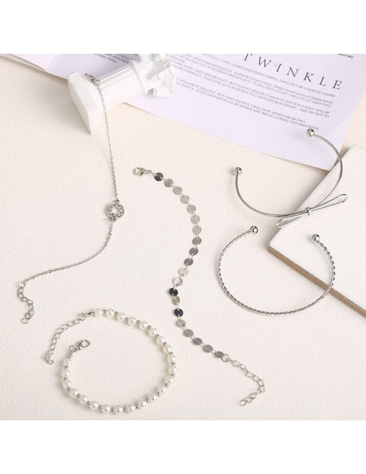 Set of 5 Silver Plated Boho Bracelets