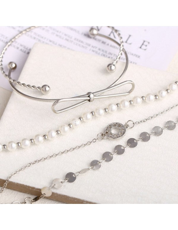 Set of 5 Silver Plated Boho Bracelets