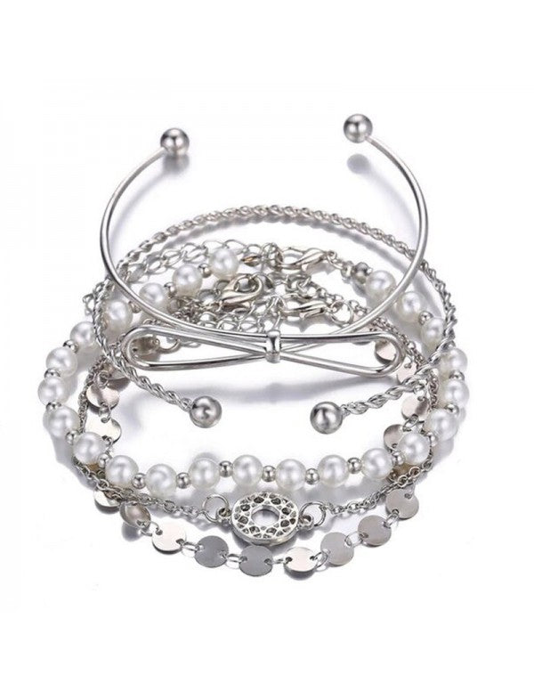 Set of 5 Silver Plated Boho Bracelets