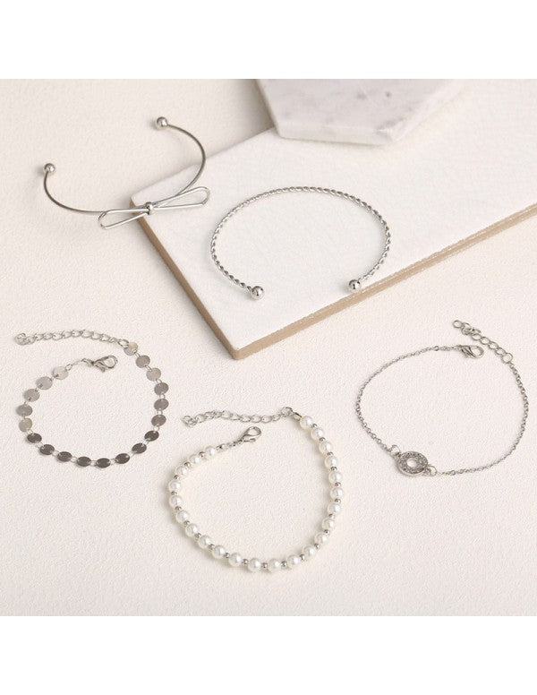 Set of 5 Silver Plated Boho Bracelets