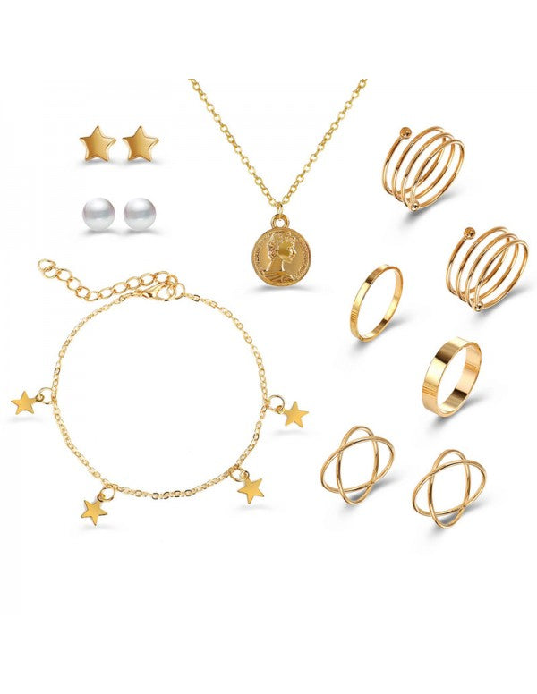 Pearl Gold Plated Earrings with Necklace and Beautiful Rings with Bracelet for Women/Girls