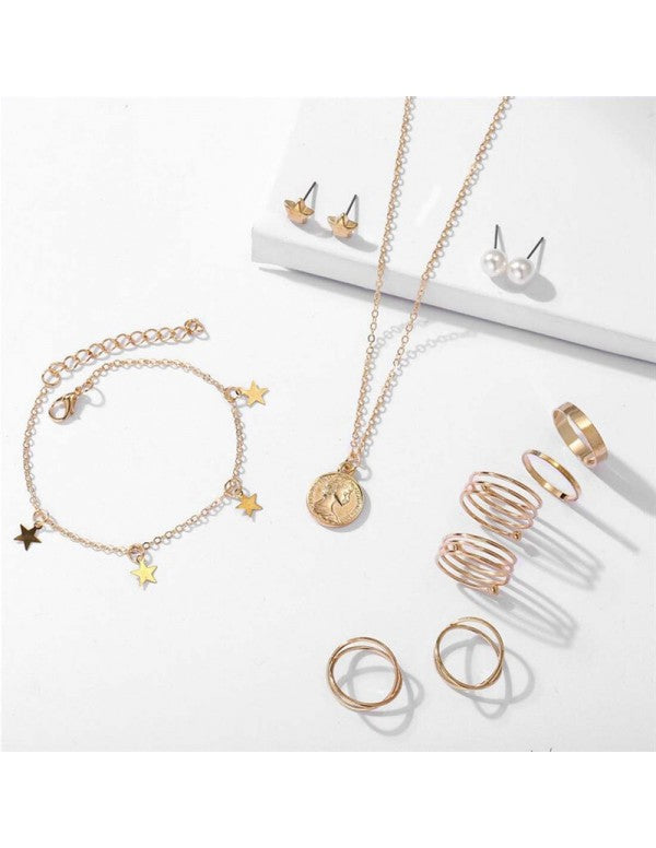 Pearl Gold Plated Earrings with Necklace and Beautiful Rings with Bracelet for Women/Girls