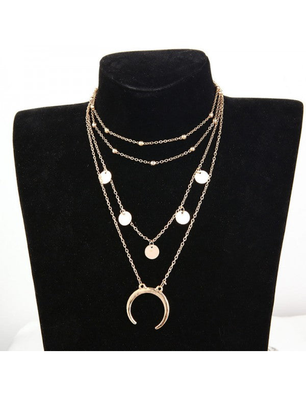 Moon Triple Layered Fashion Necklace for Women/Girls