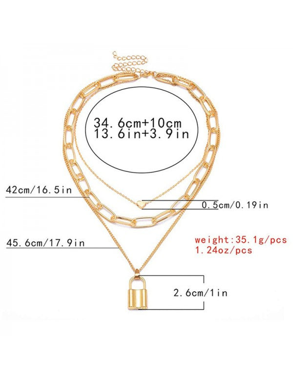 Trendy Layered Necklace Set with Lock Inspired Design Featuring Gold Plating