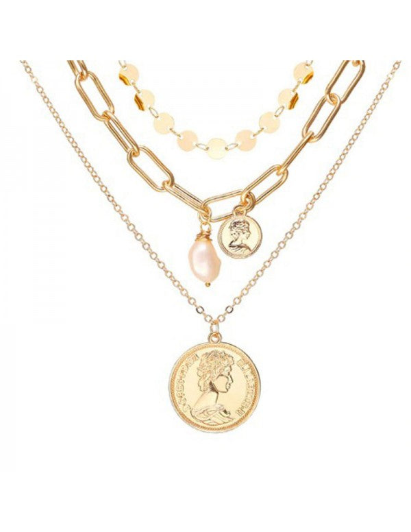 Gold Plated Trending Coin Inspired Layered Necklace Set