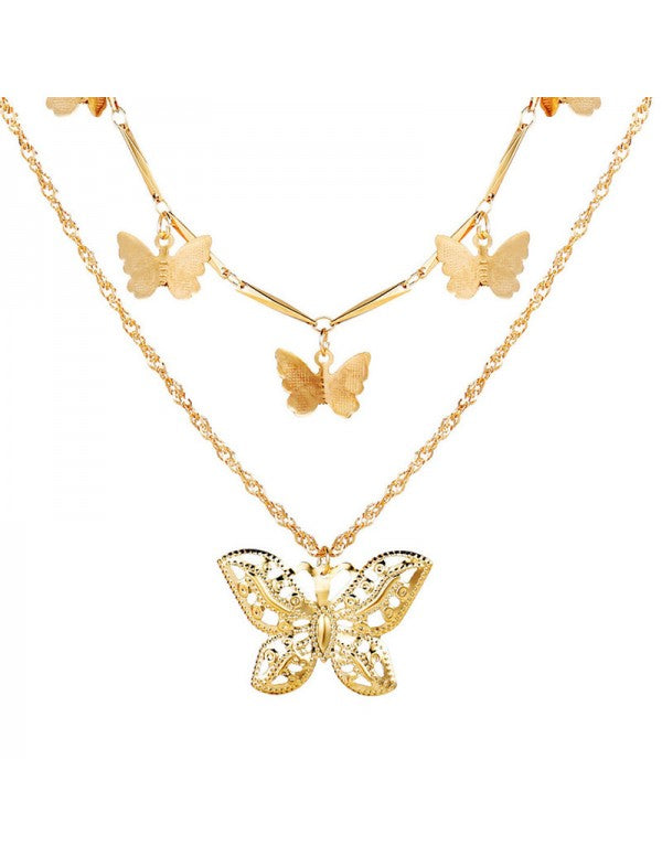 Gold Plated Butterfly Inspired Layered Necklace