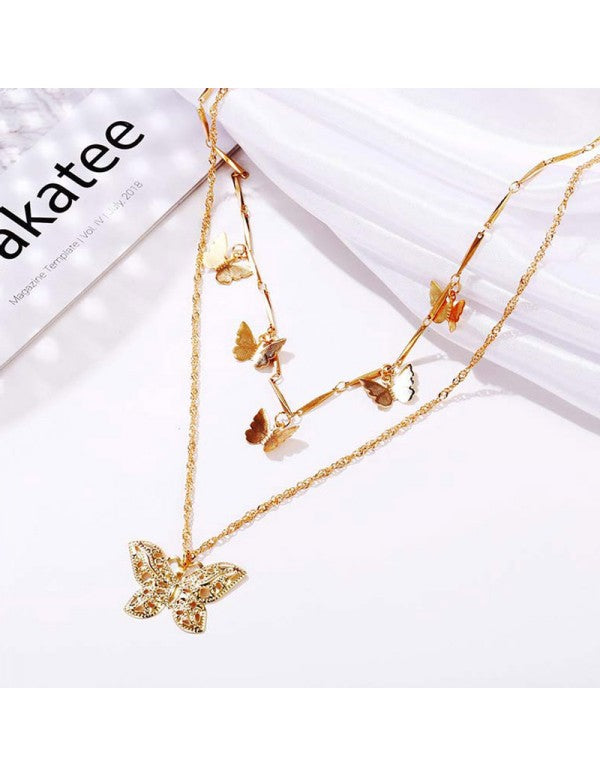Gold Plated Butterfly Inspired Layered Necklace