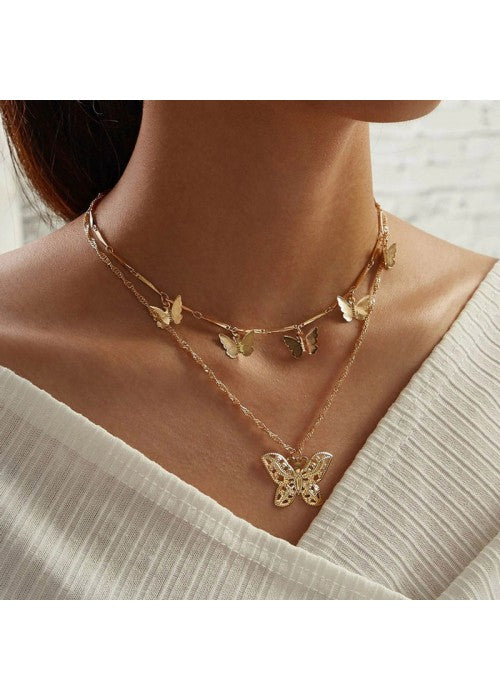 Gold Plated Butterfly Inspired Layered Necklace