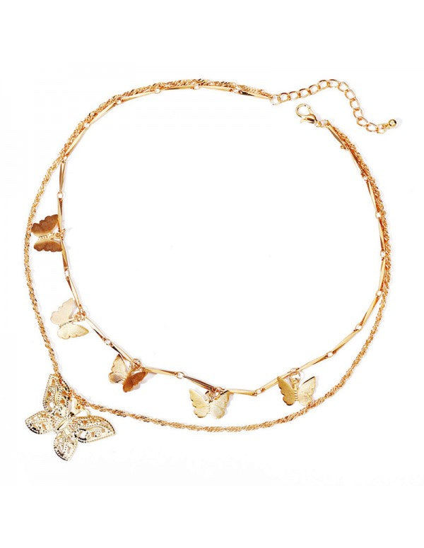 Gold Plated Butterfly Inspired Layered Necklace