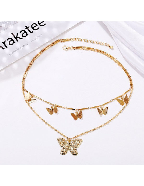 Gold Plated Butterfly Inspired Layered Necklace