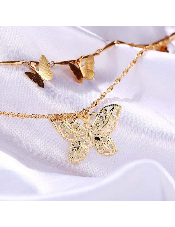Gold Plated Butterfly Inspired Layered Necklace