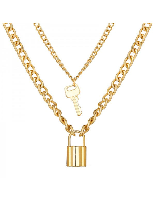 Stunning Gold Plated Lock Key Design Necklace For Women/Girls