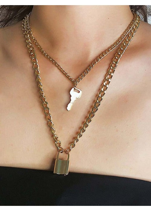 Stunning Gold Plated Lock Key Design Necklace For Women/Girls