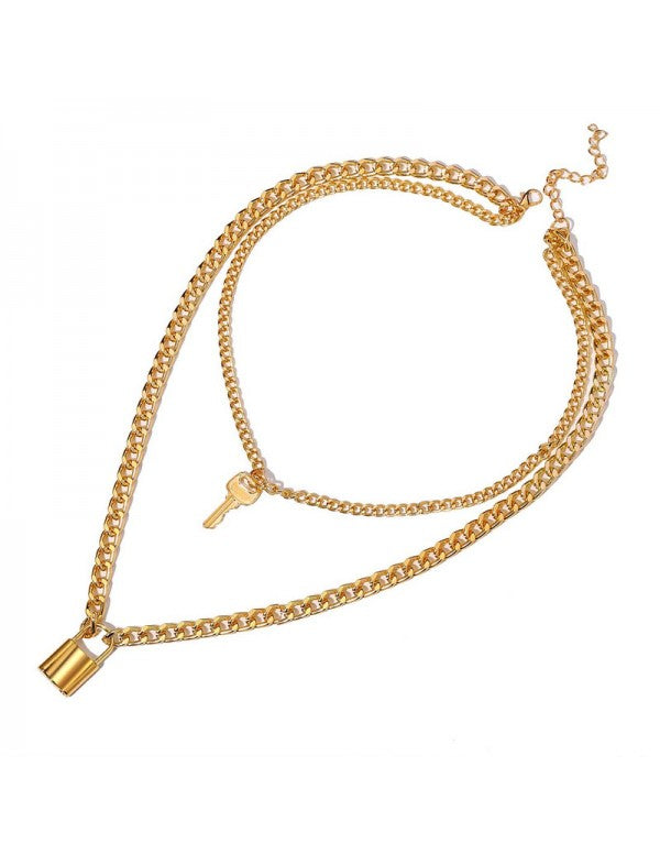 Stunning Gold Plated Lock Key Design Necklace For Women/Girls