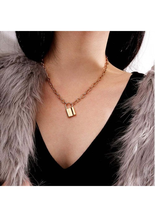 Mesmerizing Lock Design Gold Plated Necklace For Women/Girls