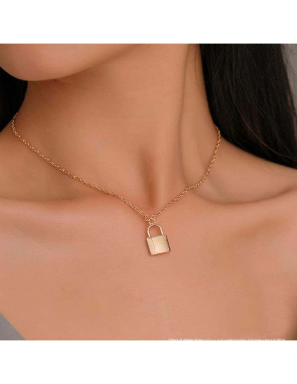 Mesmerizing Lock Design Gold Plated Necklace For Women/Girls