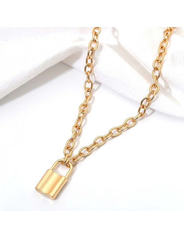 Mesmerizing Lock Design Gold Plated Necklace For Women/Girls