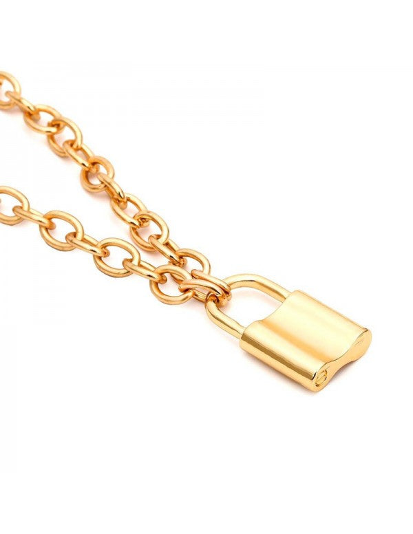 Mesmerizing Lock Design Gold Plated Necklace For Women/Girls