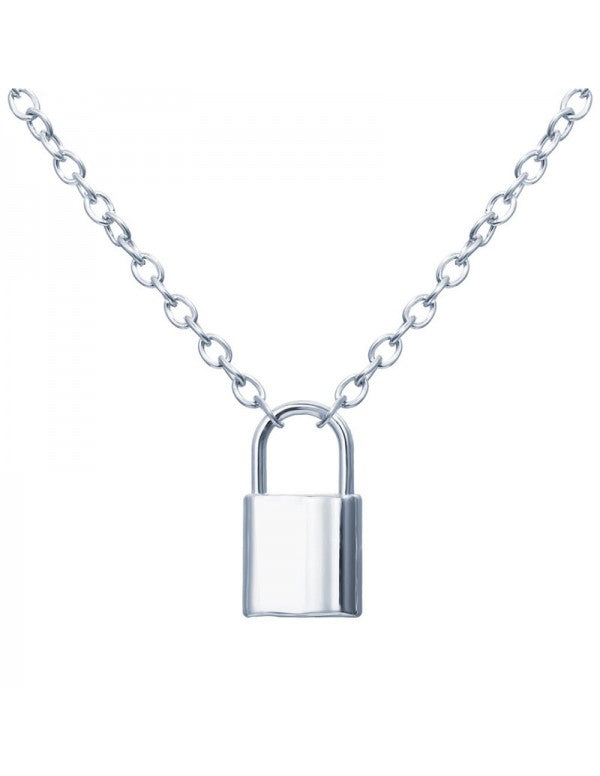 Glitzy Lock Design Silver Plated Chain Necklace For Women/Girls