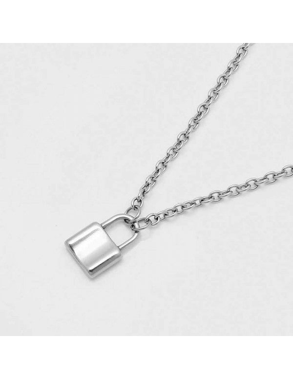 Glitzy Lock Design Silver Plated Chain Necklace For Women/Girls