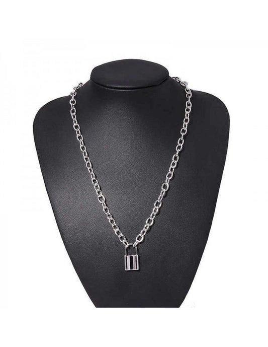Glitzy Lock Design Silver Plated Chain Necklace For Women/Girls
