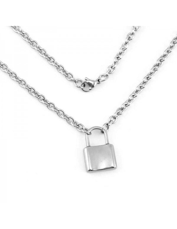 Glitzy Lock Design Silver Plated Chain Necklace For Women/Girls