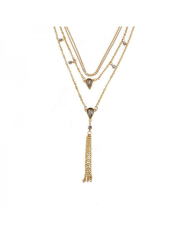 Crystal Gold Plated Multi Layers Long Chain Necklace For Women/Girls