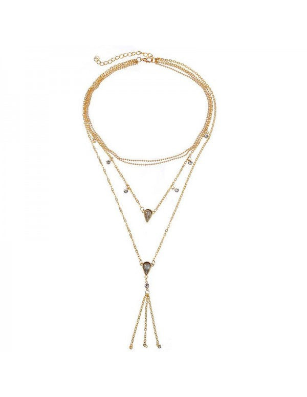 Crystal Gold Plated Multi Layers Long Chain Necklace For Women/Girls
