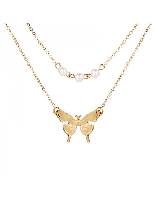 Tantalizing Pearl Butterfly Gold Plated Multi Layer Necklace For Women/Girls