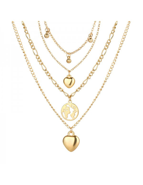 Gracious Heart Design Gold Plated Multi Layers Chain Necklace For Women/Girls