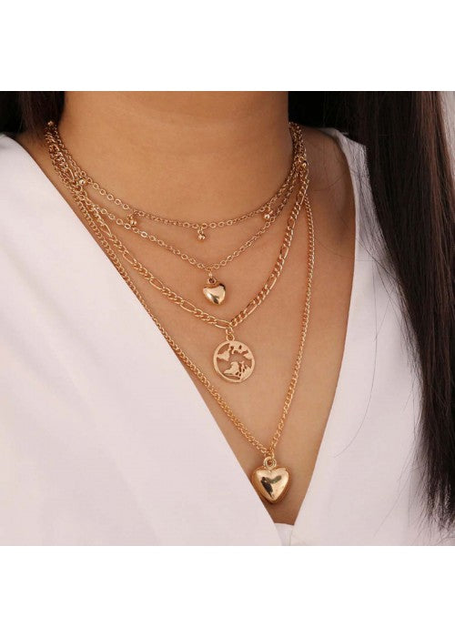 Gracious Heart Design Gold Plated Multi Layers Chain Necklace For Women/Girls