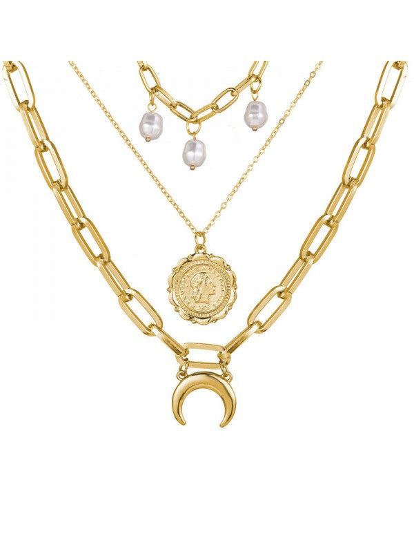 Gracious Beads Gold Plated Multi Strand Necklace For Women/Girls