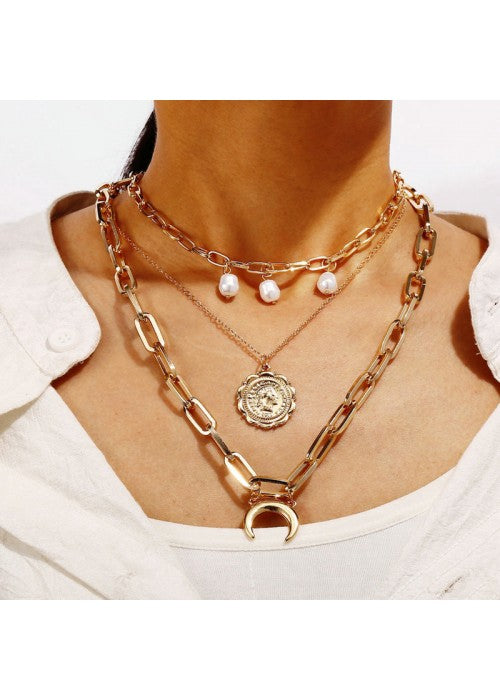 Gracious Beads Gold Plated Multi Strand Necklace For Women/Girls