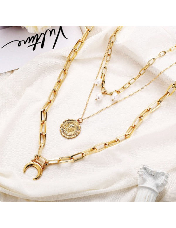 Gracious Beads Gold Plated Multi Strand Necklace For Women/Girls