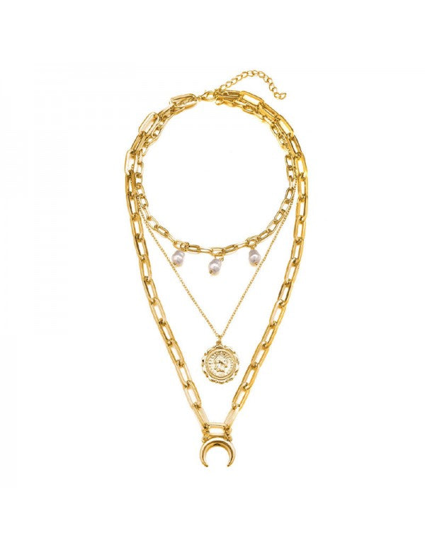 Gracious Beads Gold Plated Multi Strand Necklace For Women/Girls