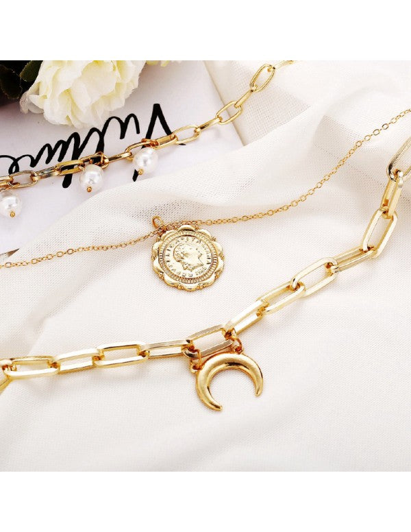 Gracious Beads Gold Plated Multi Strand Necklace For Women/Girls