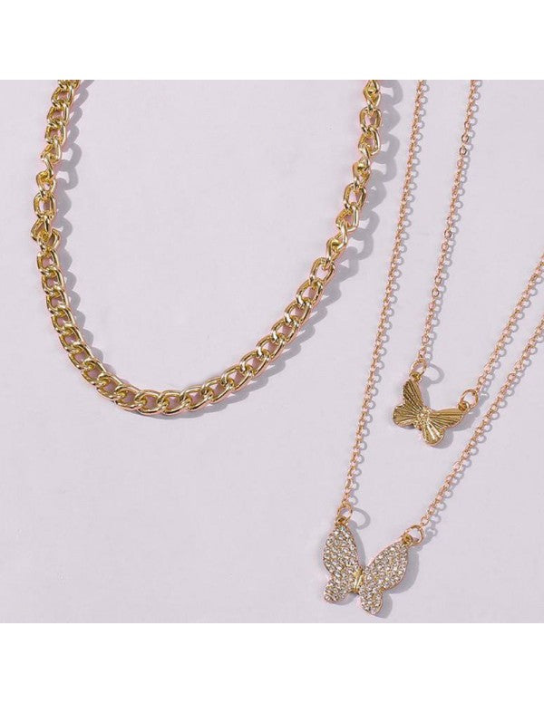 AD Butterfly Multi Strand Gold Plated Necklace For Women/Girls