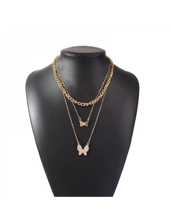 AD Butterfly Multi Strand Gold Plated Necklace For Women/Girls