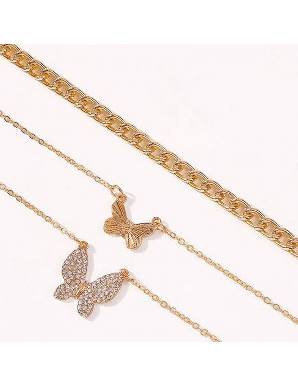 AD Butterfly Multi Strand Gold Plated Necklace For Women/Girls