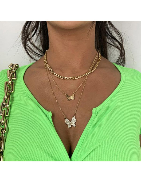 AD Butterfly Multi Strand Gold Plated Necklace For Women/Girls