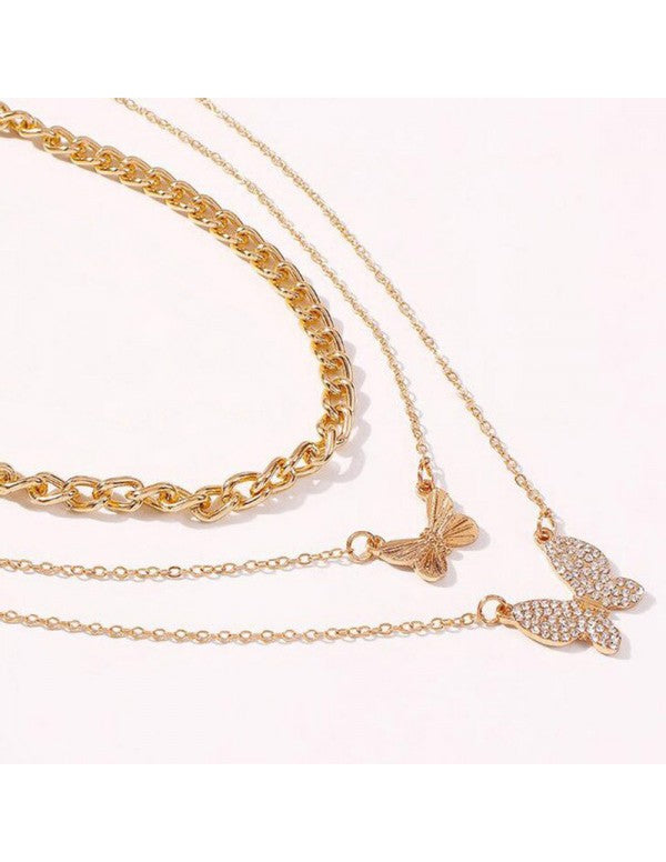 AD Butterfly Multi Strand Gold Plated Necklace For Women/Girls