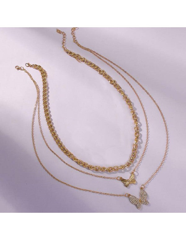 AD Butterfly Multi Strand Gold Plated Necklace For Women/Girls