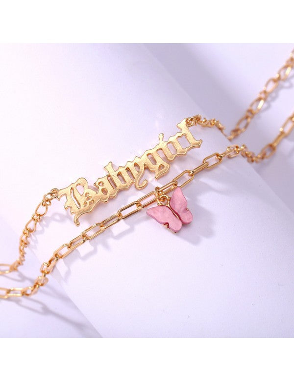 Butterfly Baby girl Gold Plated Multi Strand Necklace For Women/Girls